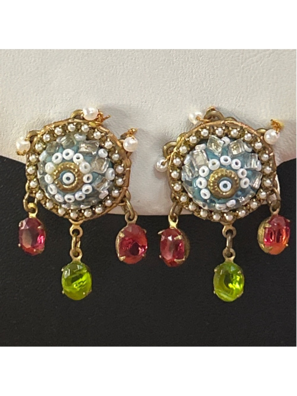 Women's vintage Gold Blue Dangle Clip-On Earrings One Size